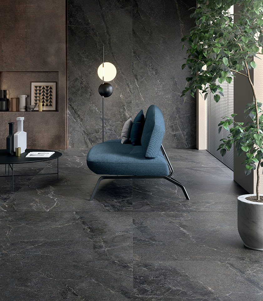 Découvrez des idées pour un salon moderne avec les surfaces effet pierre Lea Ceramiche, idéales pour créer des espaces élégants, texturés et visuellement impactants.